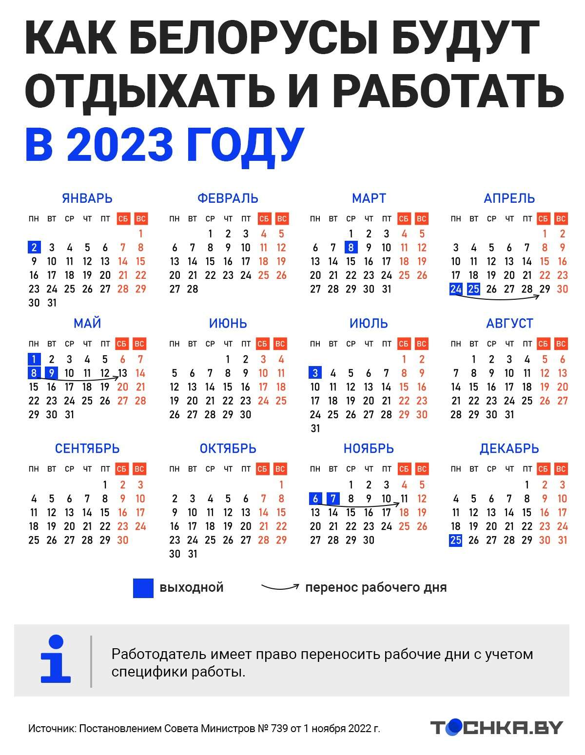 График выходных и переносов в Беларуси в 2023 году - BELARUSTIME